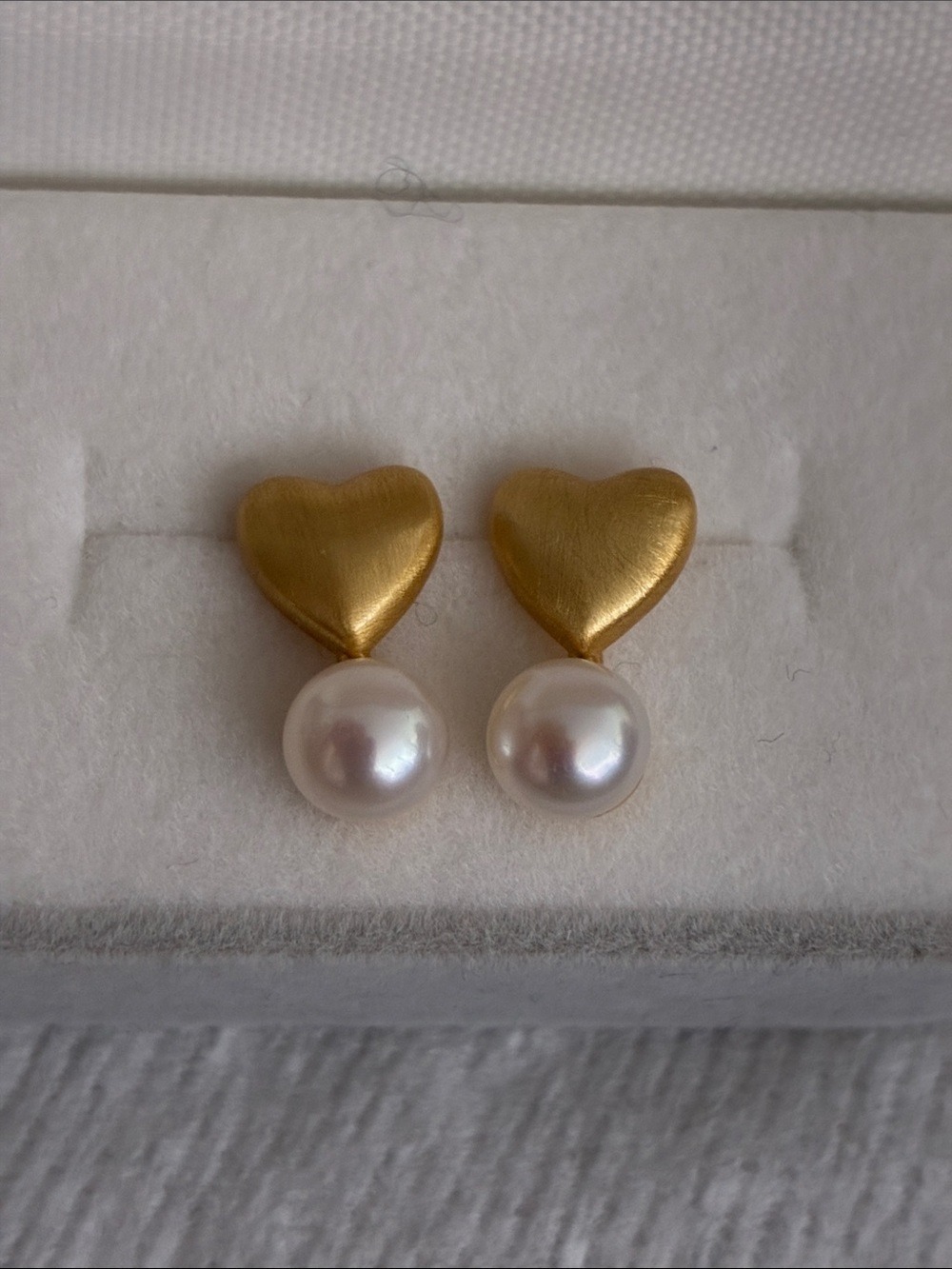 Gold Heart and Pearl Drop Earrings